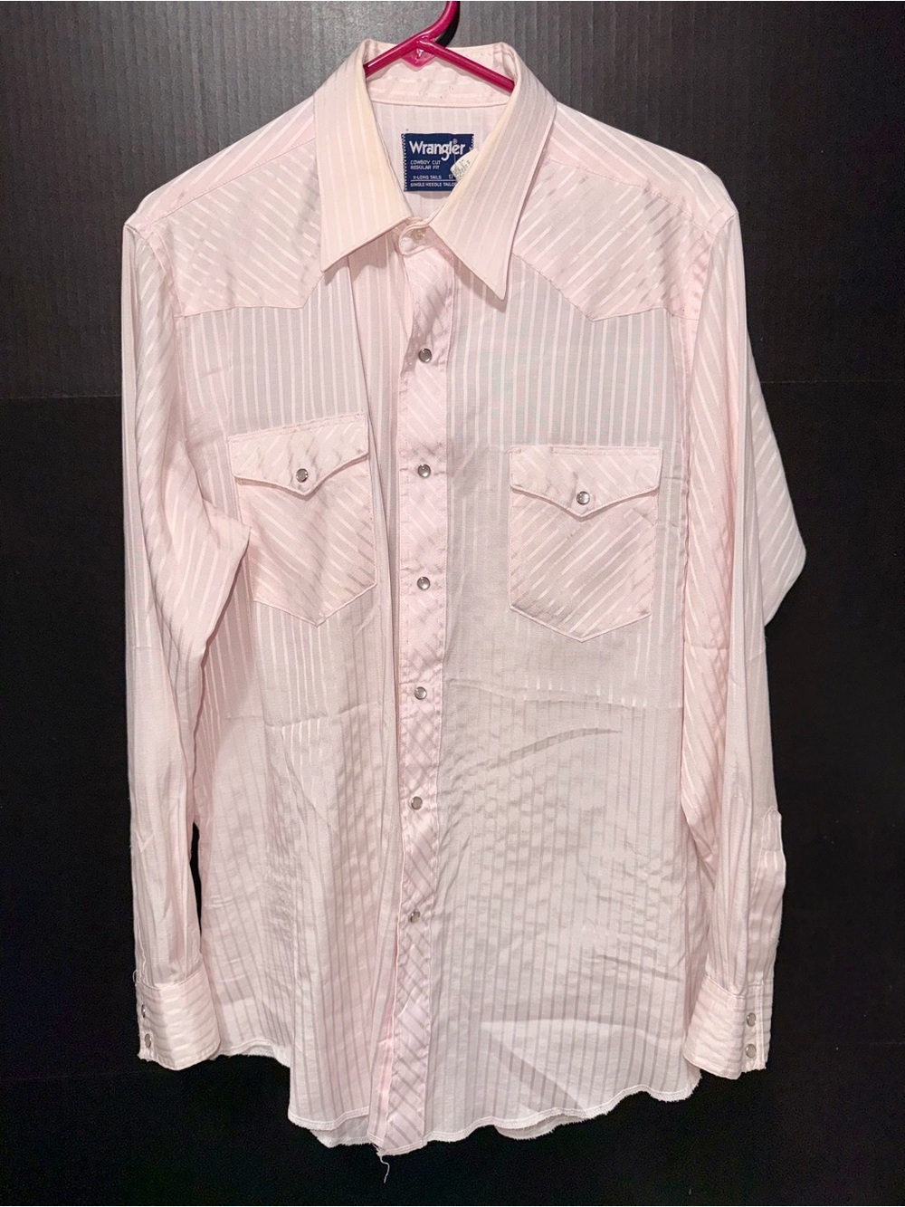  Vintage Wrangler Cowboy Cut Western Shirt Pink Stripe Pearl Snap 17-35 XL